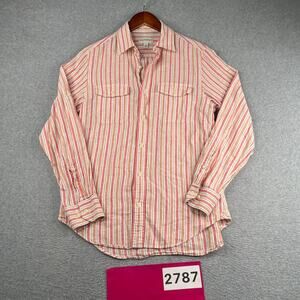 Banana Republic Beach Casual Shirt Red Striped Button Up Long Sleeve Mens Small